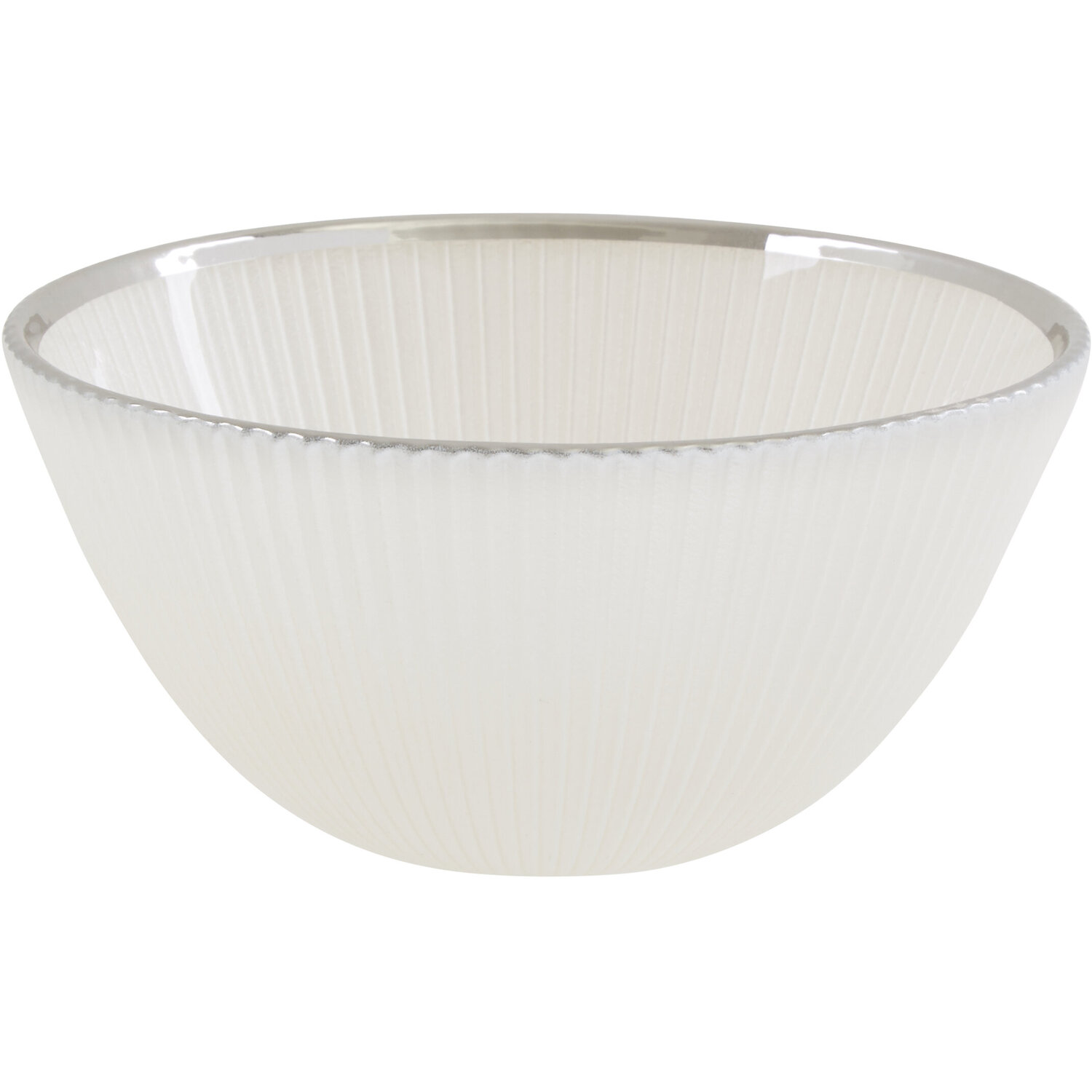Ida White Embossed Glass Bowl with Silver Rim - White