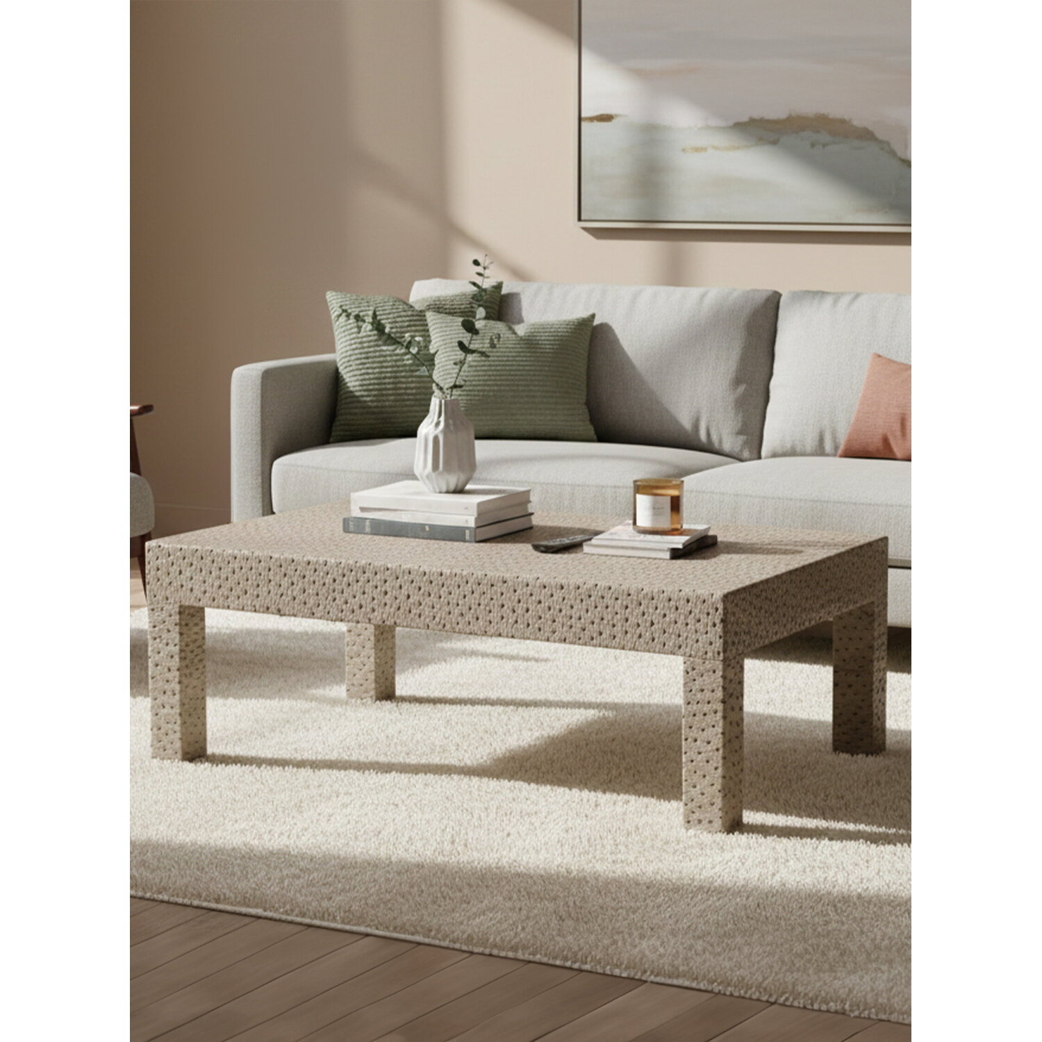 Ostrich Natural Leather Effect Coffee Table - Natural