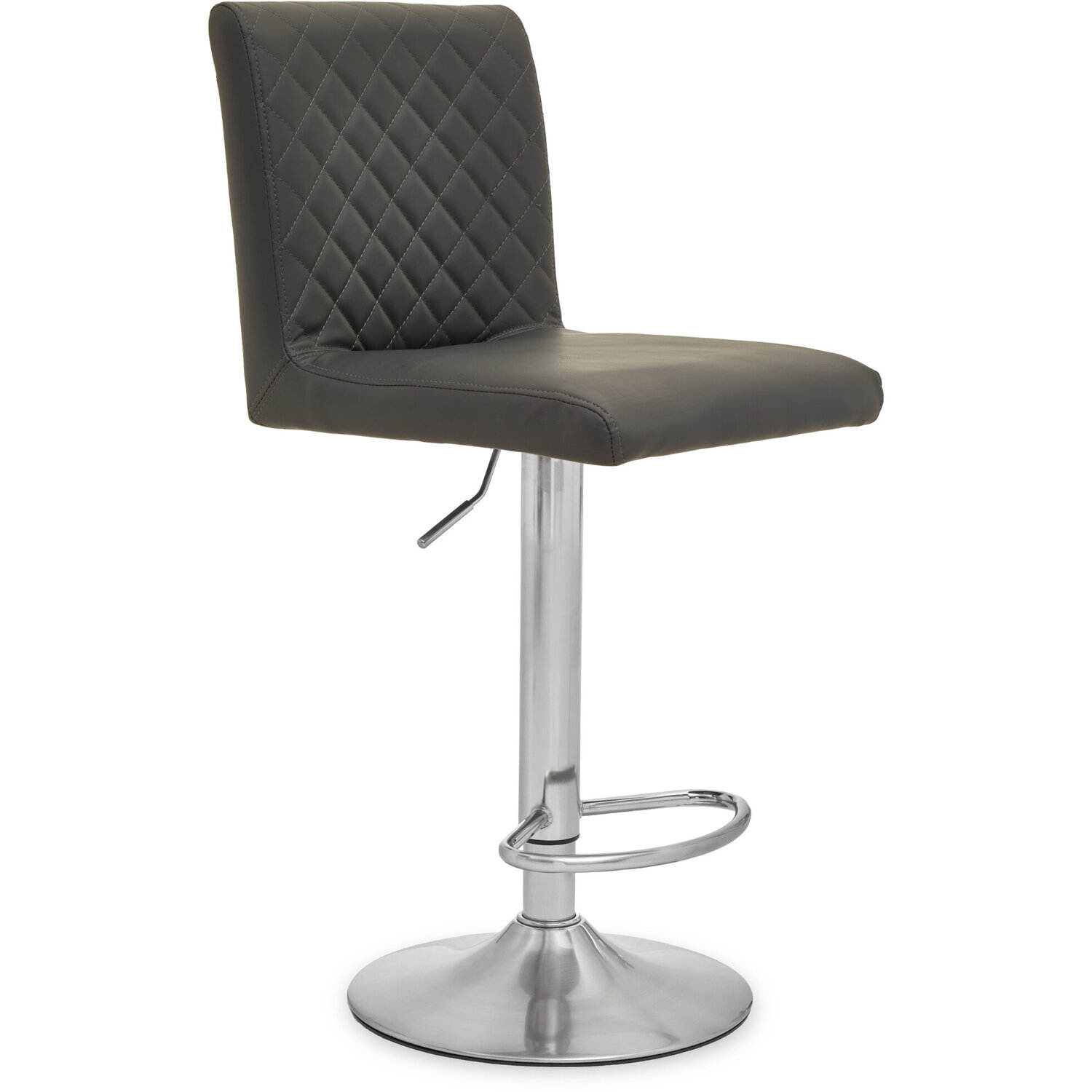 Baina Dark Grey Chrome Bar Stool With Round Base - Grey