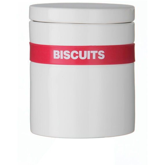 Hot White Biscuit Canister with Hot Pink Silicone Band