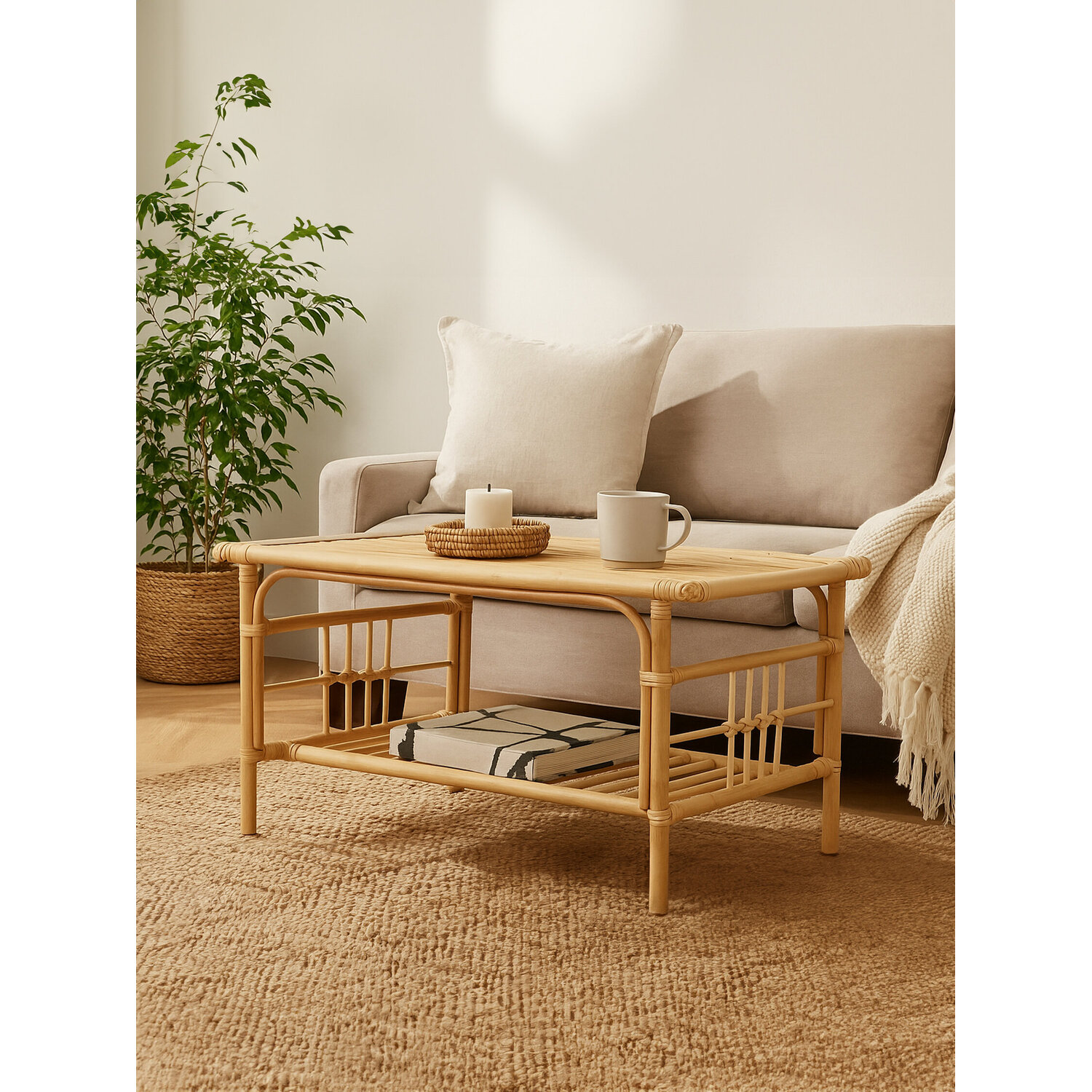 Mataram Natural Rattan Rectangular Coffee Table - Natural