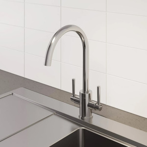 Chrome Twin Lever Kitchen Mixer Tap Curved Swivel Spout