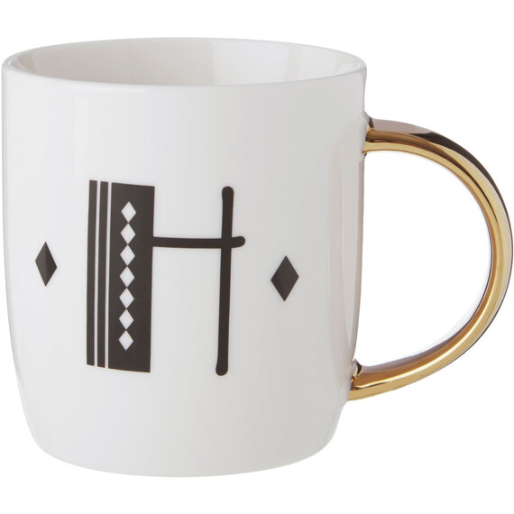 Diamond Deco White Monogram Mug, H