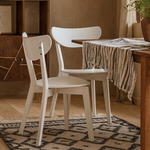 Saffron White Wooden Dining Chairs, Set of 2 - Scandinavian Modern