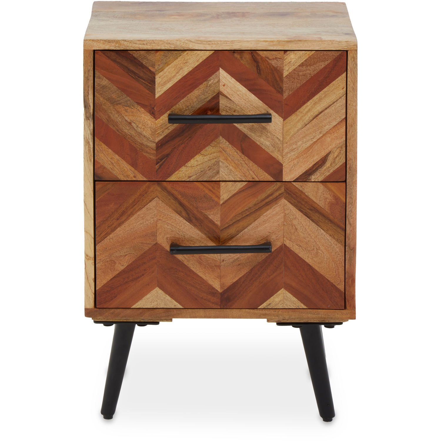 Boho Two Drawer Bedside Table in Mango Wood - Black