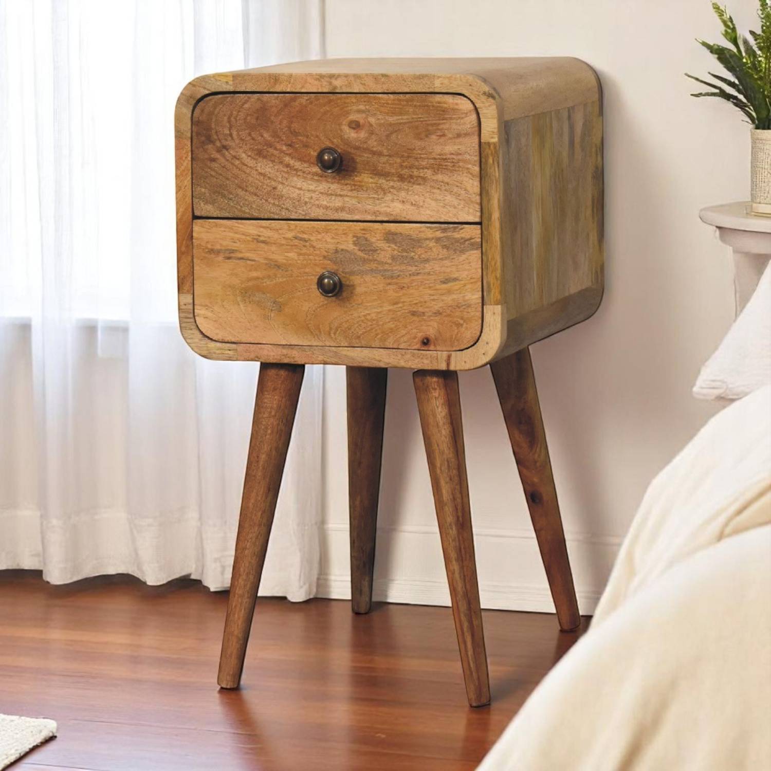 Mini Solid Wood Curved Bedside Table