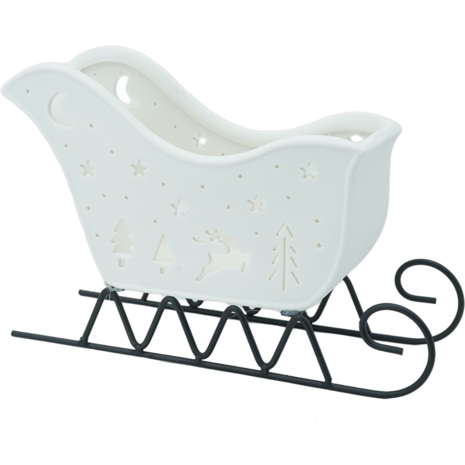 Nordic Noel Decorative Sleigh Tealight Holder - White