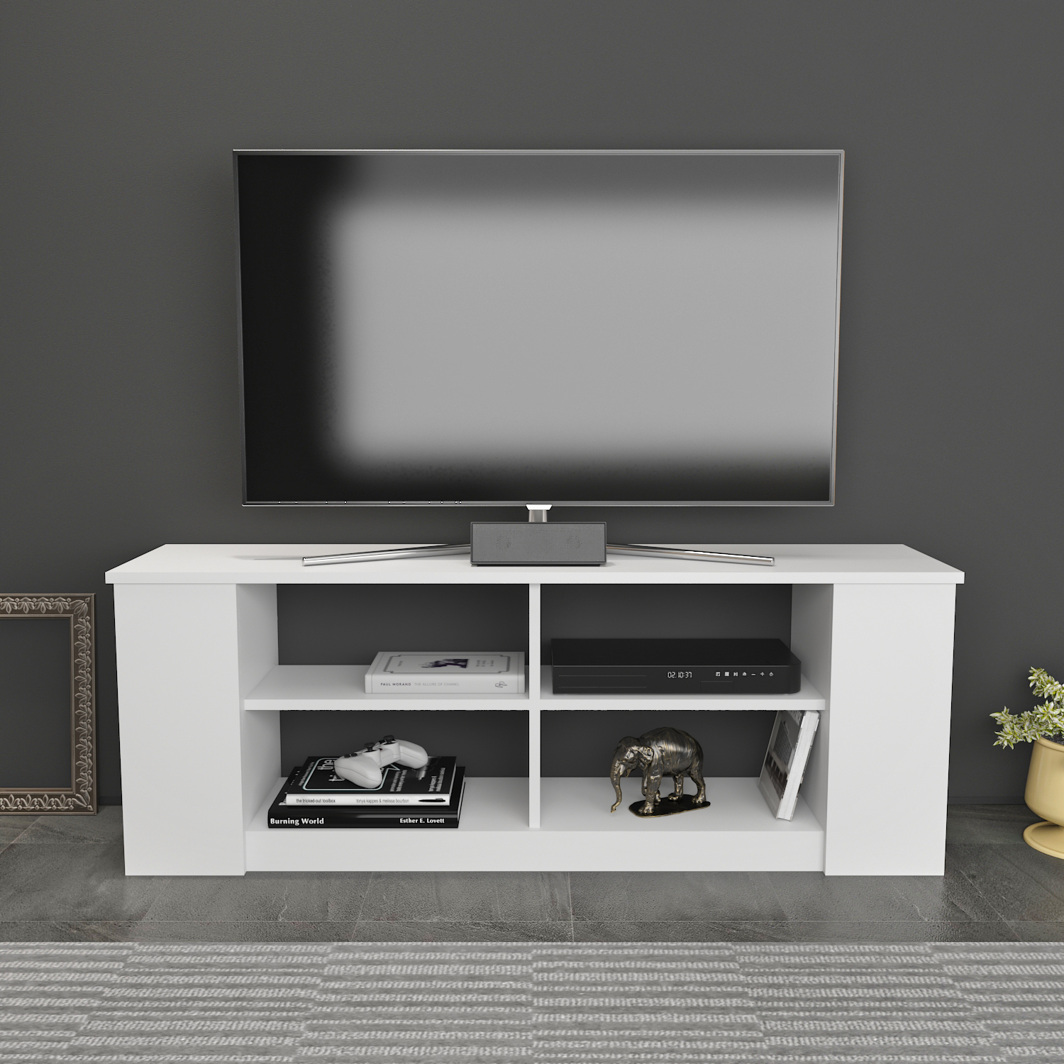 Decorotika Space Modern Tv Unit Tv Stand For Tvs Up To 55" - White / 35Cm