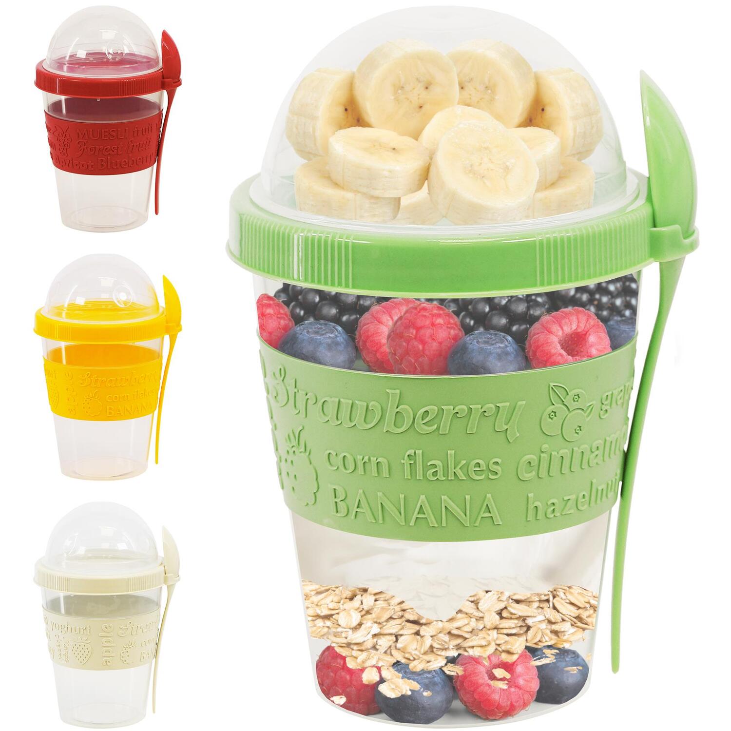 Geezy Breakfast Pot With Lid And Spoon 2 Compartments On-The-Go Leak Proof - Green