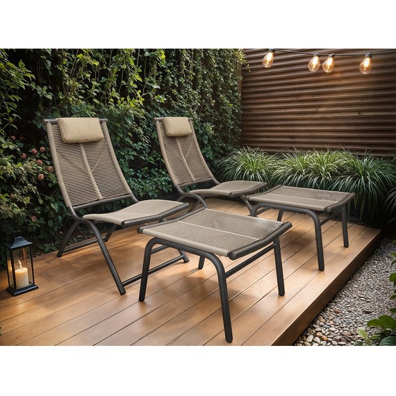 Esen Garden Lounge Chair with Footstool Beige Set