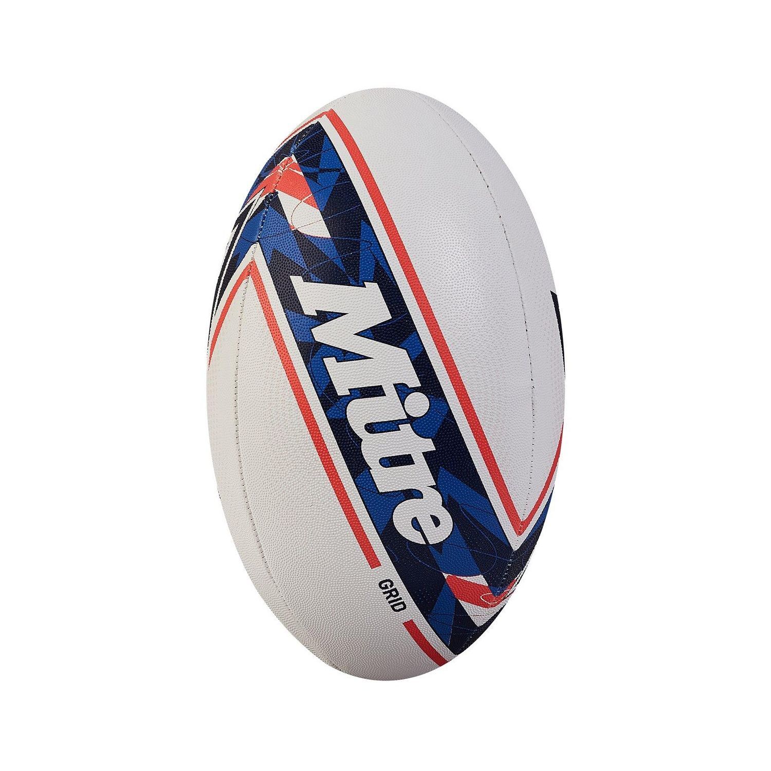 Mitre Grid Rugby Ball - White/Blue/Red