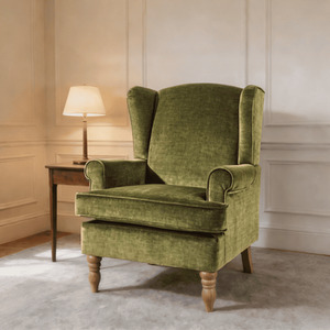 Olive green Helena Traditional Accent Armchair High Back Occasional Wing Back Design shot 15860964
