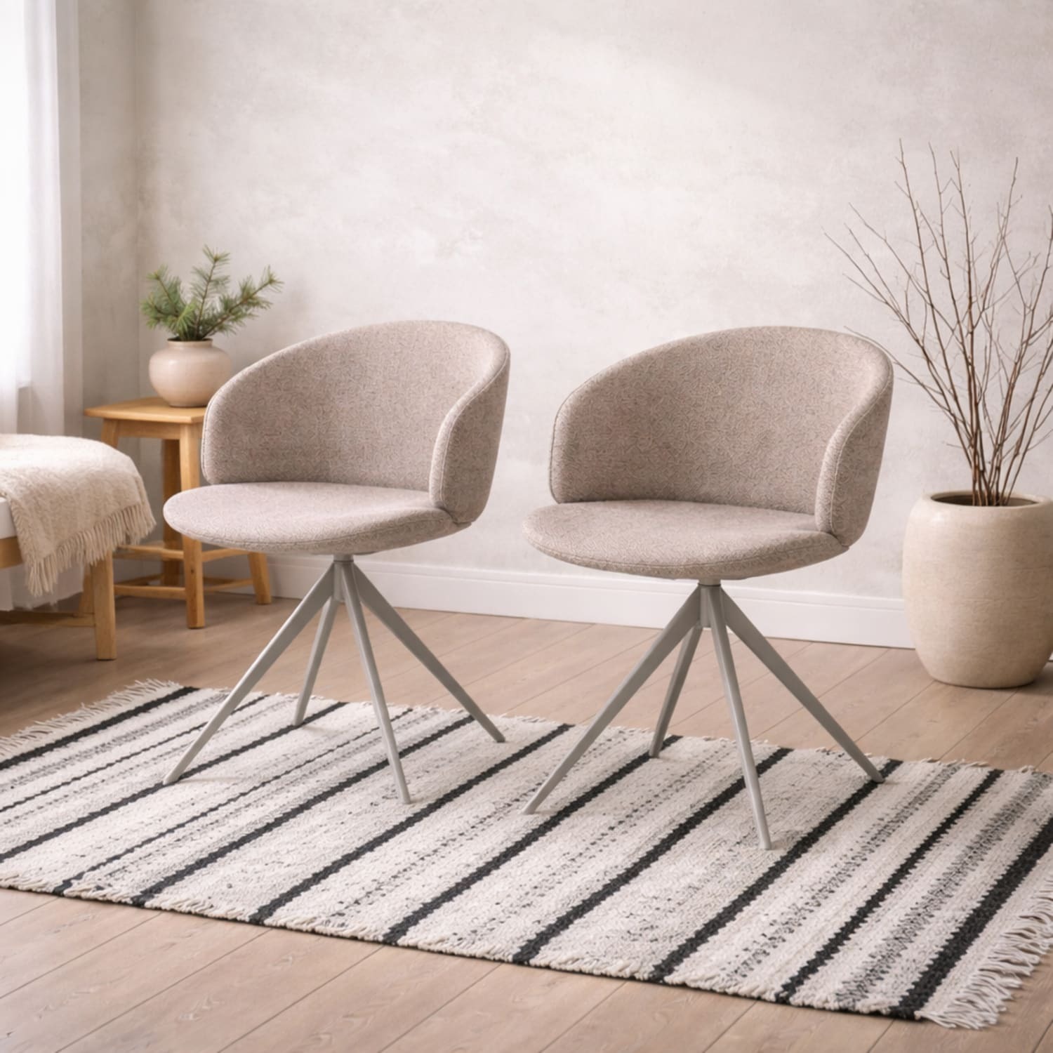 Wyld Haus Valley Boucle Swivel Dining Chair With Spiral Steel Base - Neutral