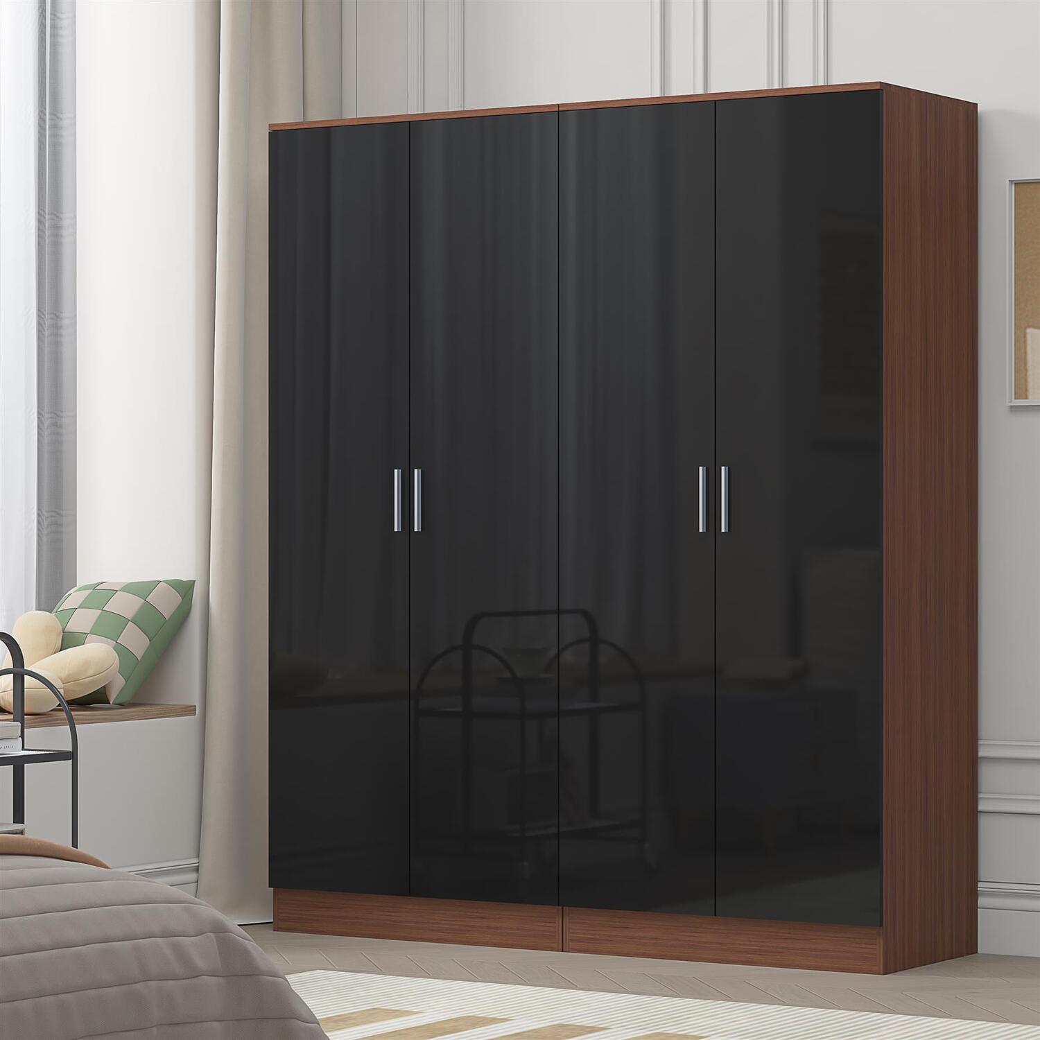 REFLECT 2x 2 Door Plain Wardrobe Bundle - Black Gloss Fronts/Walnut Matt Carcass - Image 6