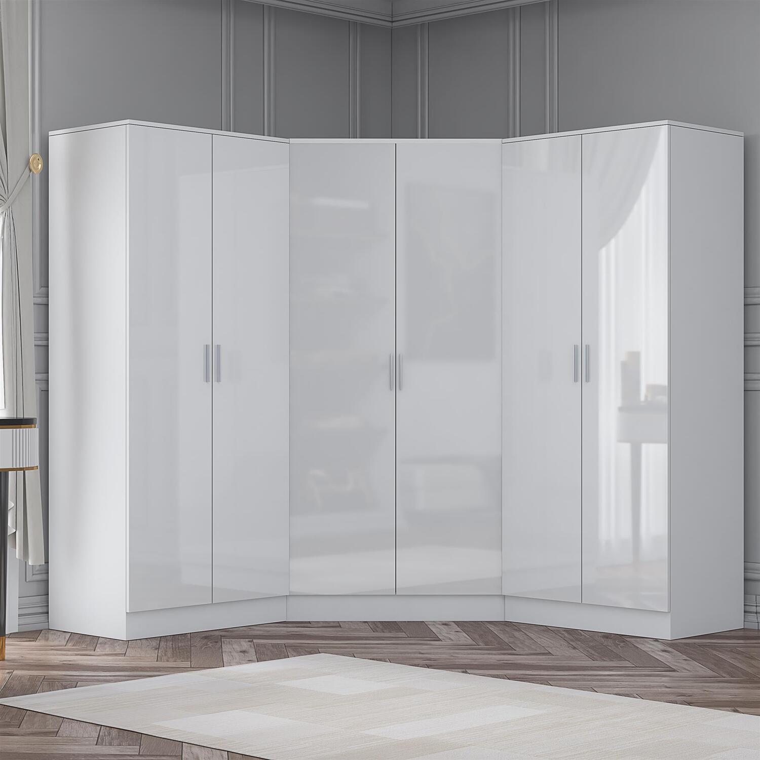 B&Q -  3Pc Wardrobe Bundle2 Door Corner + 2X 2 Door PlainWhite Gloss & Matt WhiteH: 180Cm X W: 179Cm X D: 103Cm - Image 7