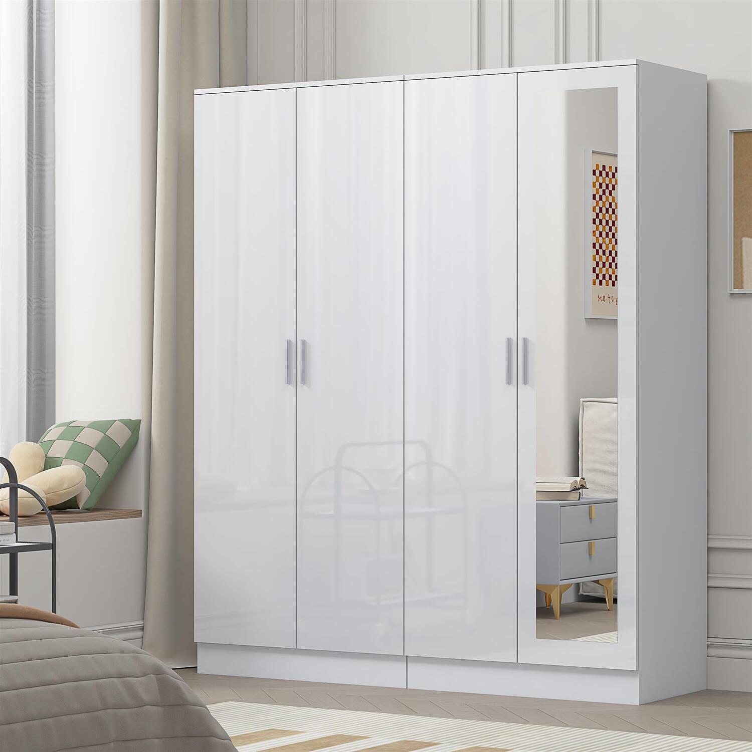 REFLECT Wardrobe Bundle: 2 Door Mirror & 2 Door Plain - White/White - Image 6