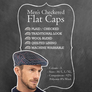 Mens Traditional Tweed Design Checked Flat Cap shot 16135674