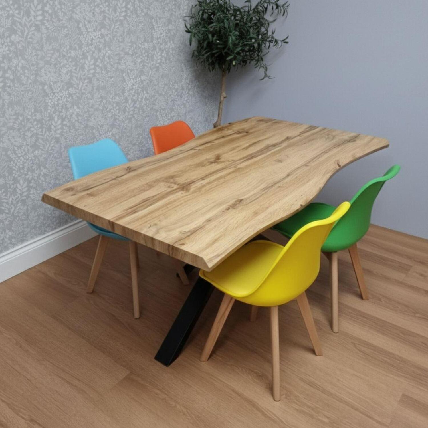 Kosy Koala Modern Dining Table With 4 Mix Plastic Chairs With Faux Leather Padded Seats - Brown