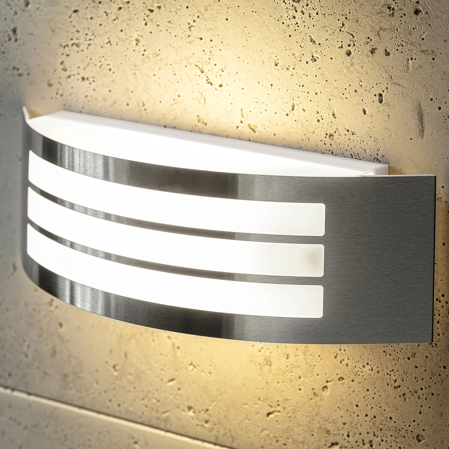 CGC Lighting Striker Stainless Steel Curved Arc Outdoor Wall Light in Silver