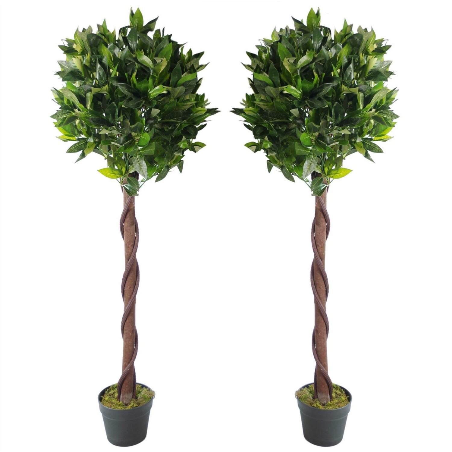 Artificial Twisted Bay Tree Pair 120cm Potted Decor - Green