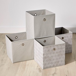 Grey Mixed / Canvas Home Source Pack of 4 Cube Canvas Fabric Storage Insert Boxes shot 17033524