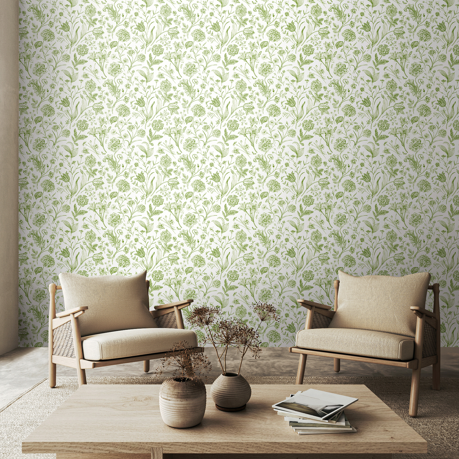 Hoopla Walls Floral Toile - Sage - Sage