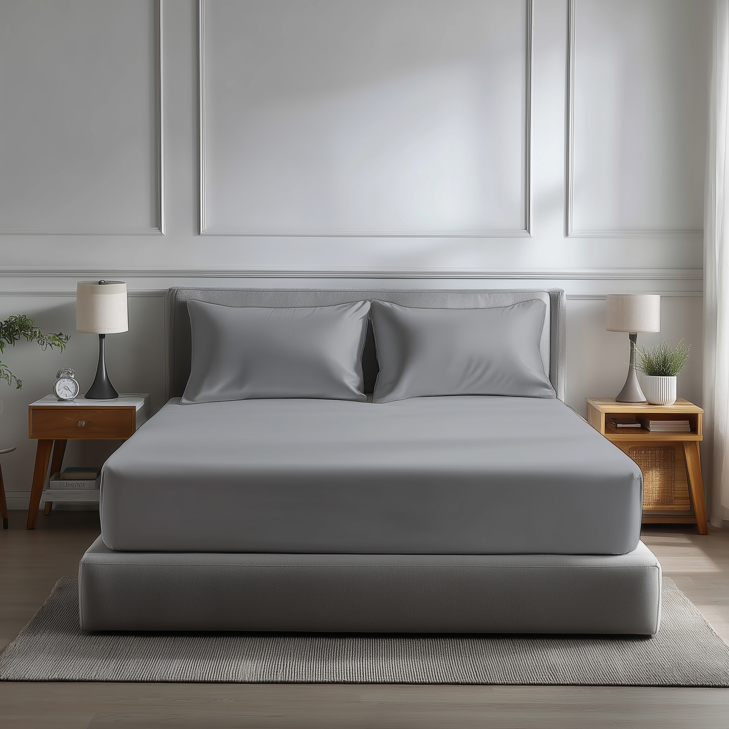 Snug City Microfibre Soft Touch Fitted Sheet 40cm Extra Deep Skirt Plain Dyed Bed Linen in Silver | Size: Small Double