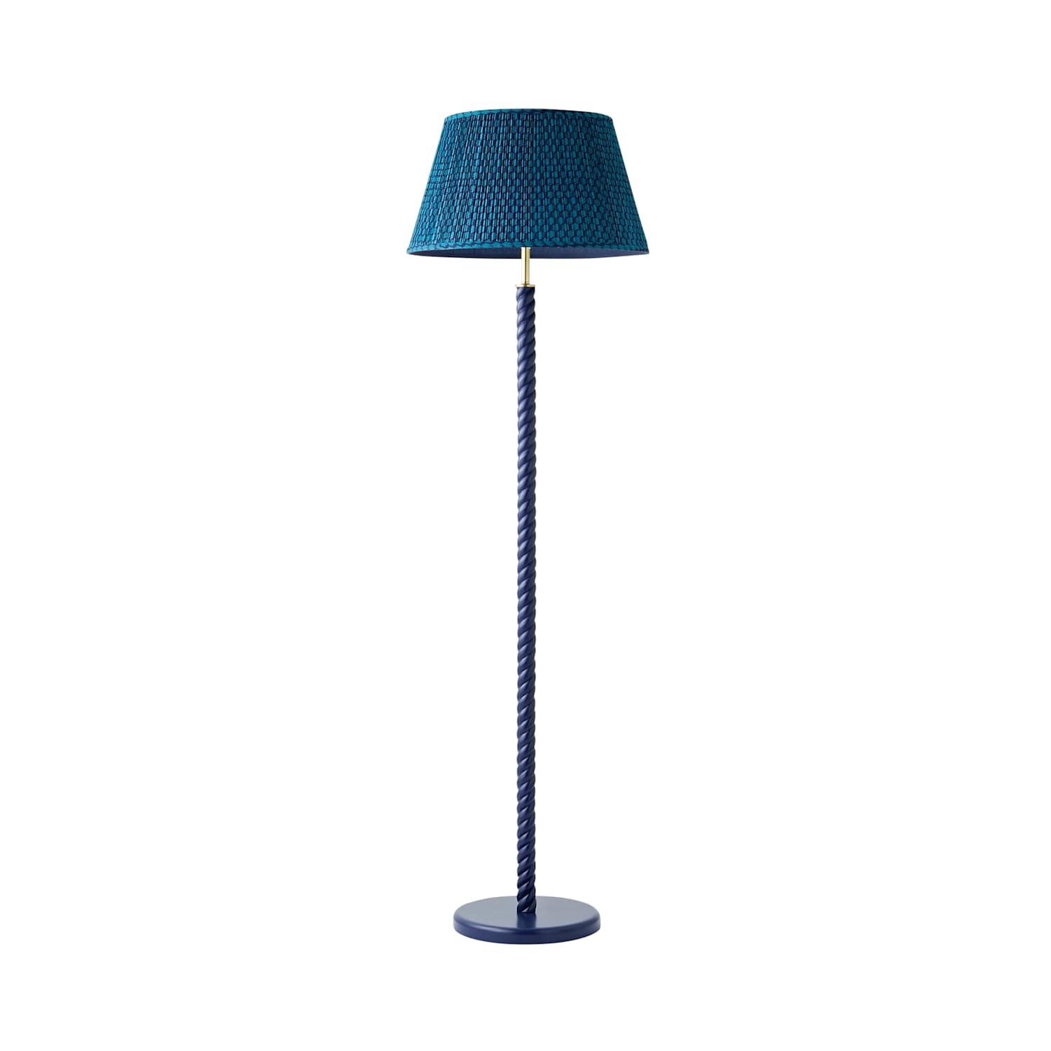 B&Q - Amara Double Blue Pleated Shade Blue Twisted Wood Floor Lamp & Bulb - Image 3