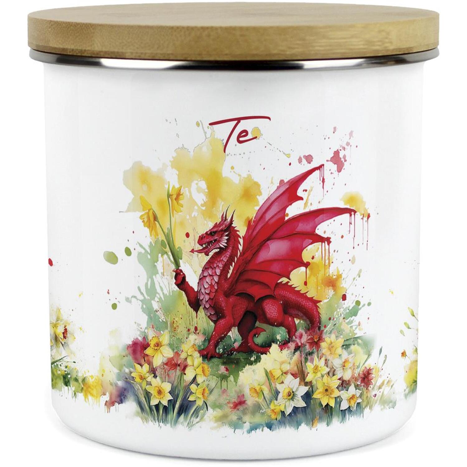 Purely Home Daffodils & Welsh Dragon Large Kitchen Storage Canister (Welsh) - White