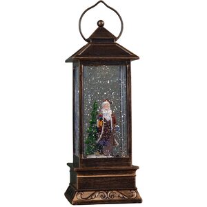 27cm Battery Operated Light up Bronze Christmas Water Spinner with Santa Scene & LEDs