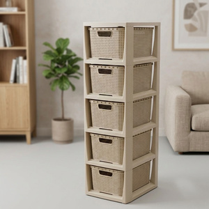 Stylish 5-Drawer Cream Rattan Storage Tower for Home & Office