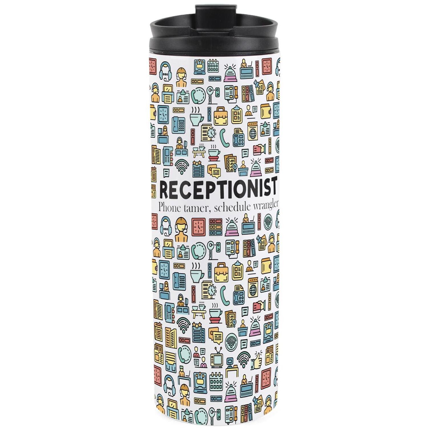 Purely Home Novelty Receptionist Travel Flask - Reusable Stainless Steel Tumbler Gift - Multicoloured