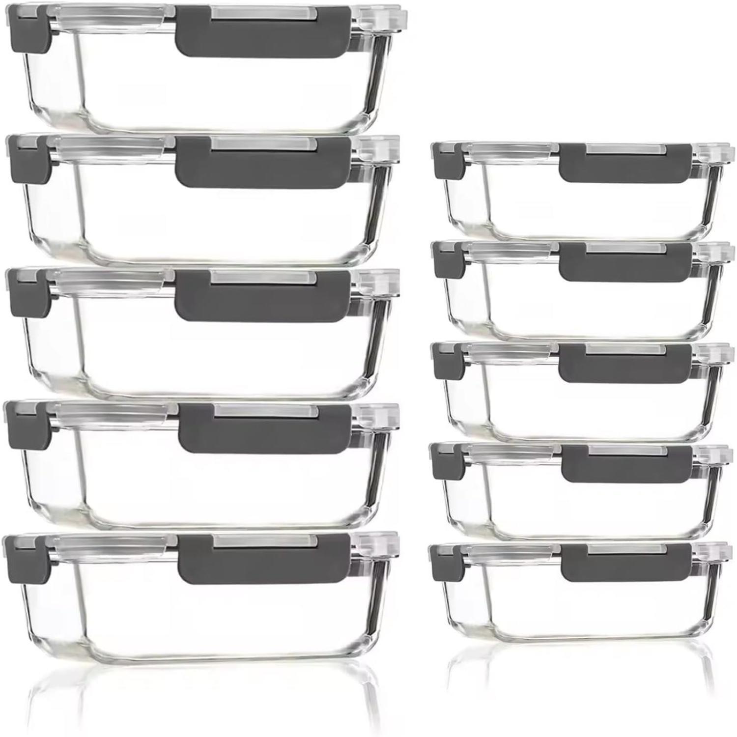 Dyzi Glass Food Storage Containers With Lids - Grey