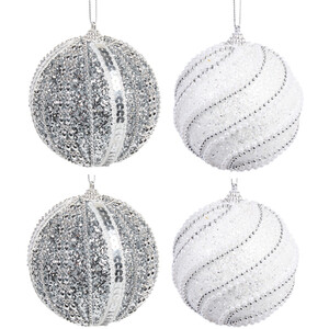 Set of 4 Beaded Glitter Baubles