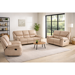 Denver Beige Fabric Reclining 3 Seater and 2 Seater and Armchair