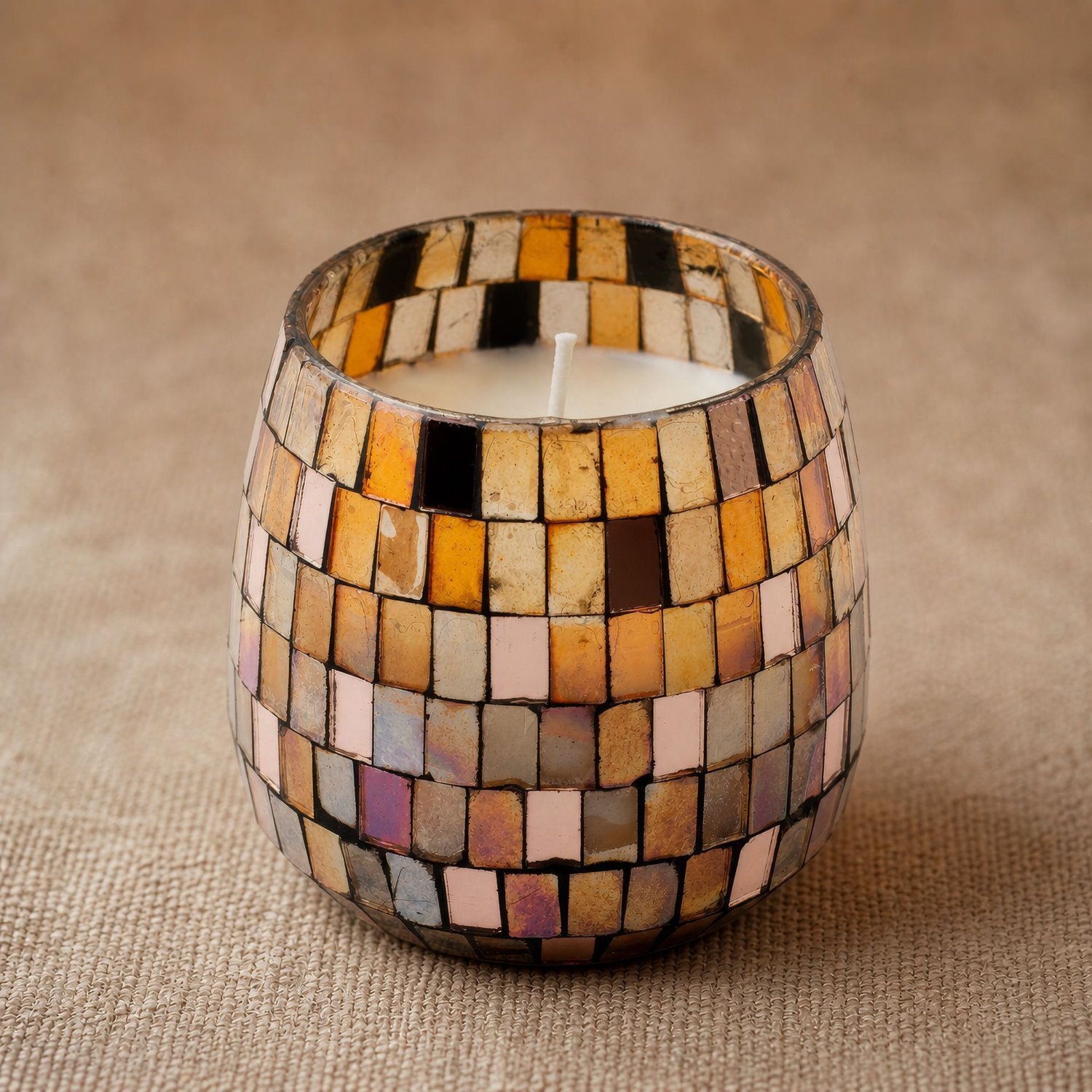  - Amber Mosaic Medium Glass Jar Candle With Golden Glow - Image 3