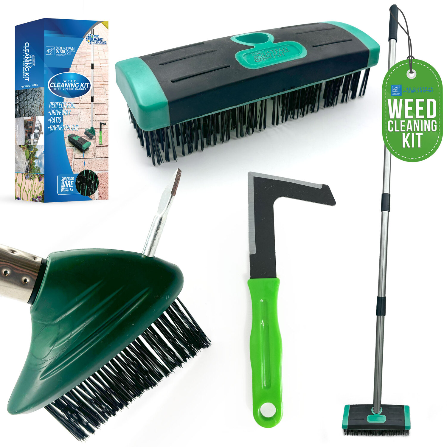 Ultimate Garden Weed Brush Set & Patio Cleaner Includes Metal Wire Broom, Angled Weed Brush with Built In Scraper Tool & Free Handheld Weed Remover Tool, Ideal for Driveway, Garden & Patio Cleaning - Image 2