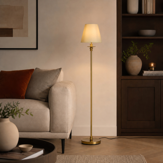 Lighting Collection Gold Candlestick Floor Lamp Cream Shade