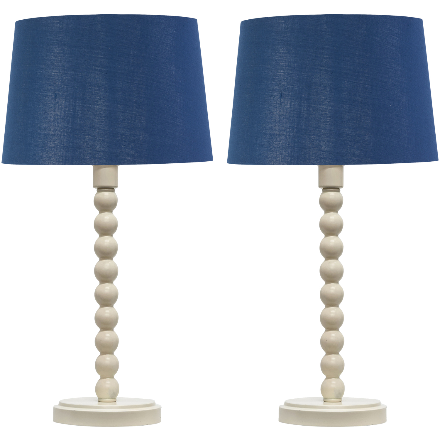 B&Q - Set Of 2 BobbinIvory Lamps With Navy & Silver Shades - Image 2