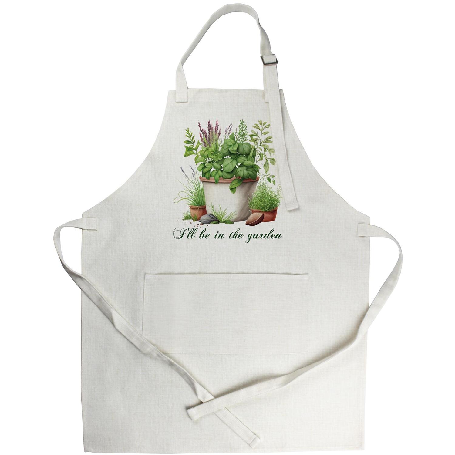 Purely Home I'll Be In The Garden Linen-Style Apron With Adjustable Ties & Pocket - Neutral