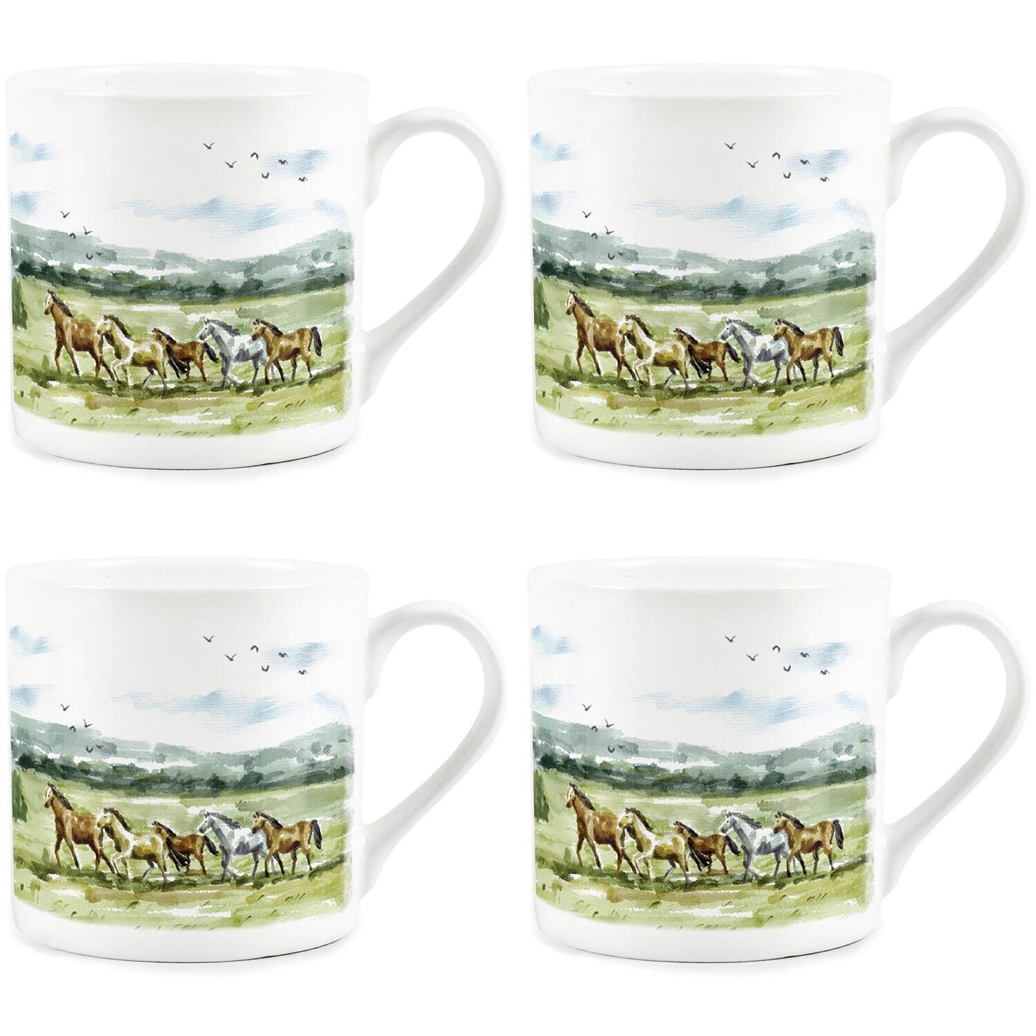 Wild Horses Bone China Mugs Set of 4 - 380ml Tea/Coffee Cups Horse Themed Gift - Image 2