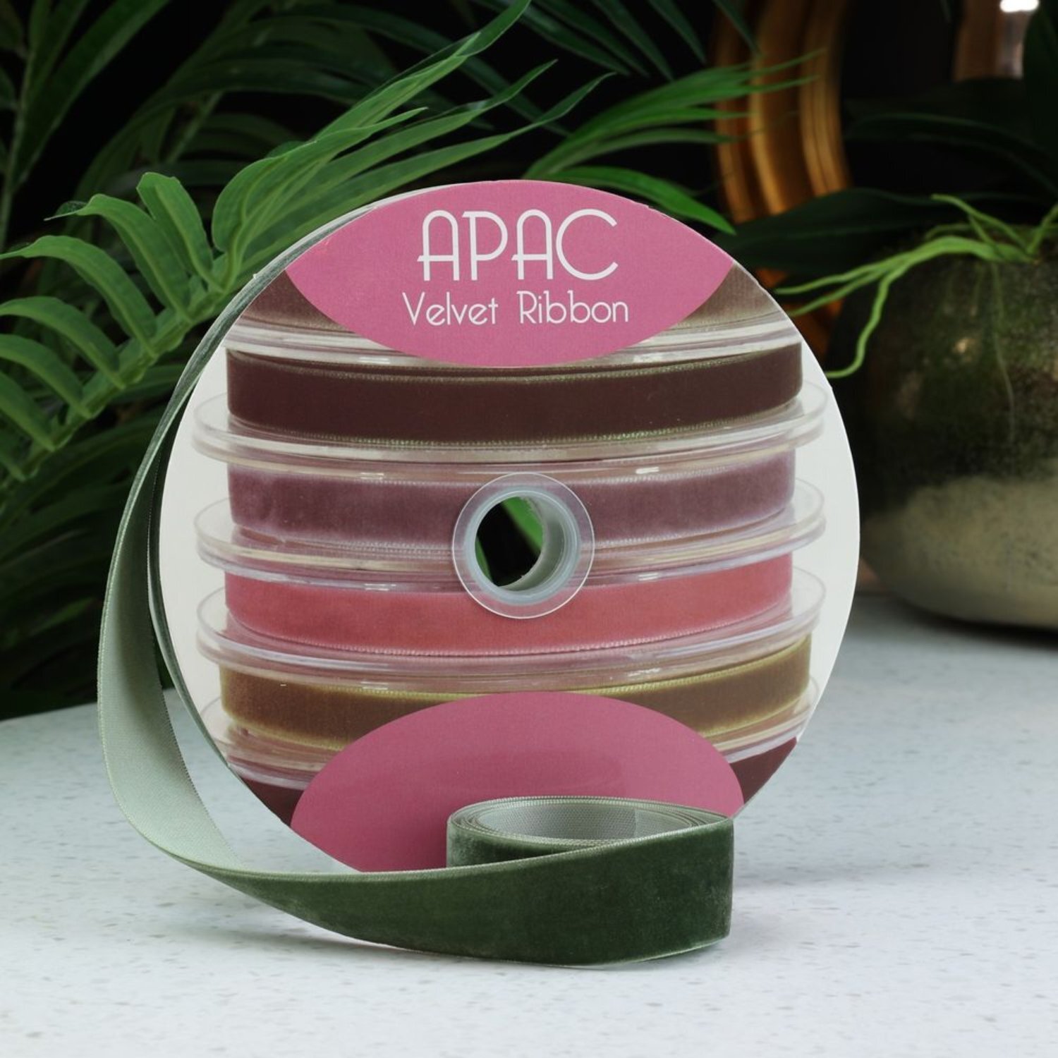 Kdmd Dusky Green Velvet Ribbon Balloon Ribbons & Weights - Green