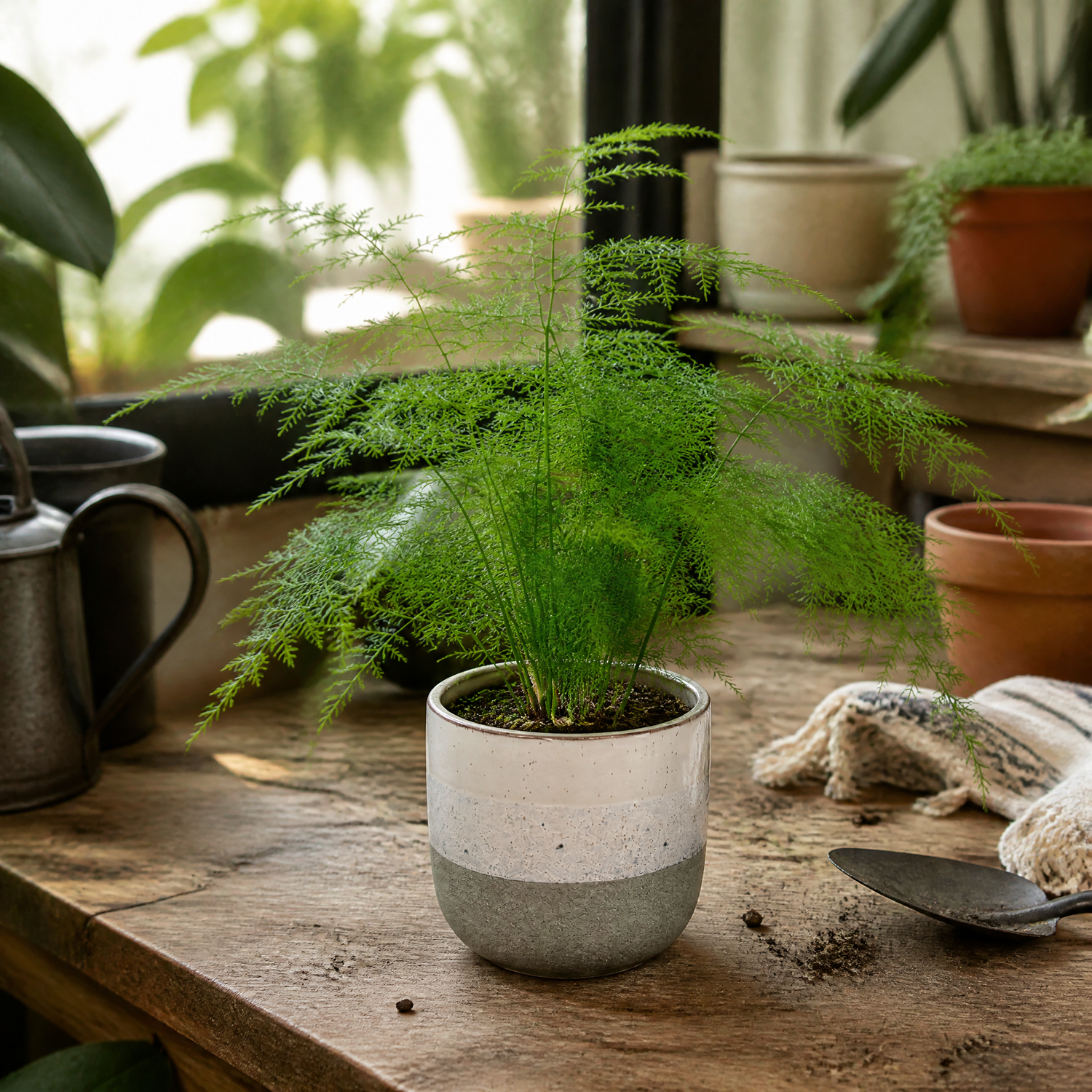 Plants By Post Asparagus Setaceus Lace Fern C - Grey Stoneware
