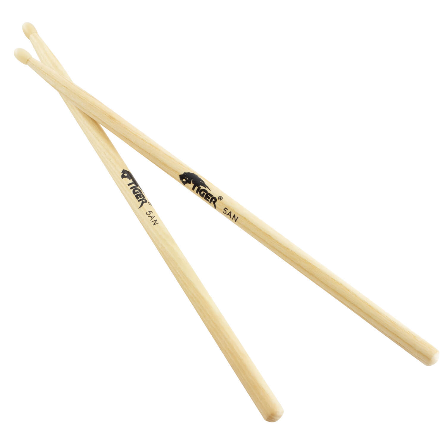Tiger Music 5A Hickory Drumsticks Nylon Tip - Pair - Neutral
