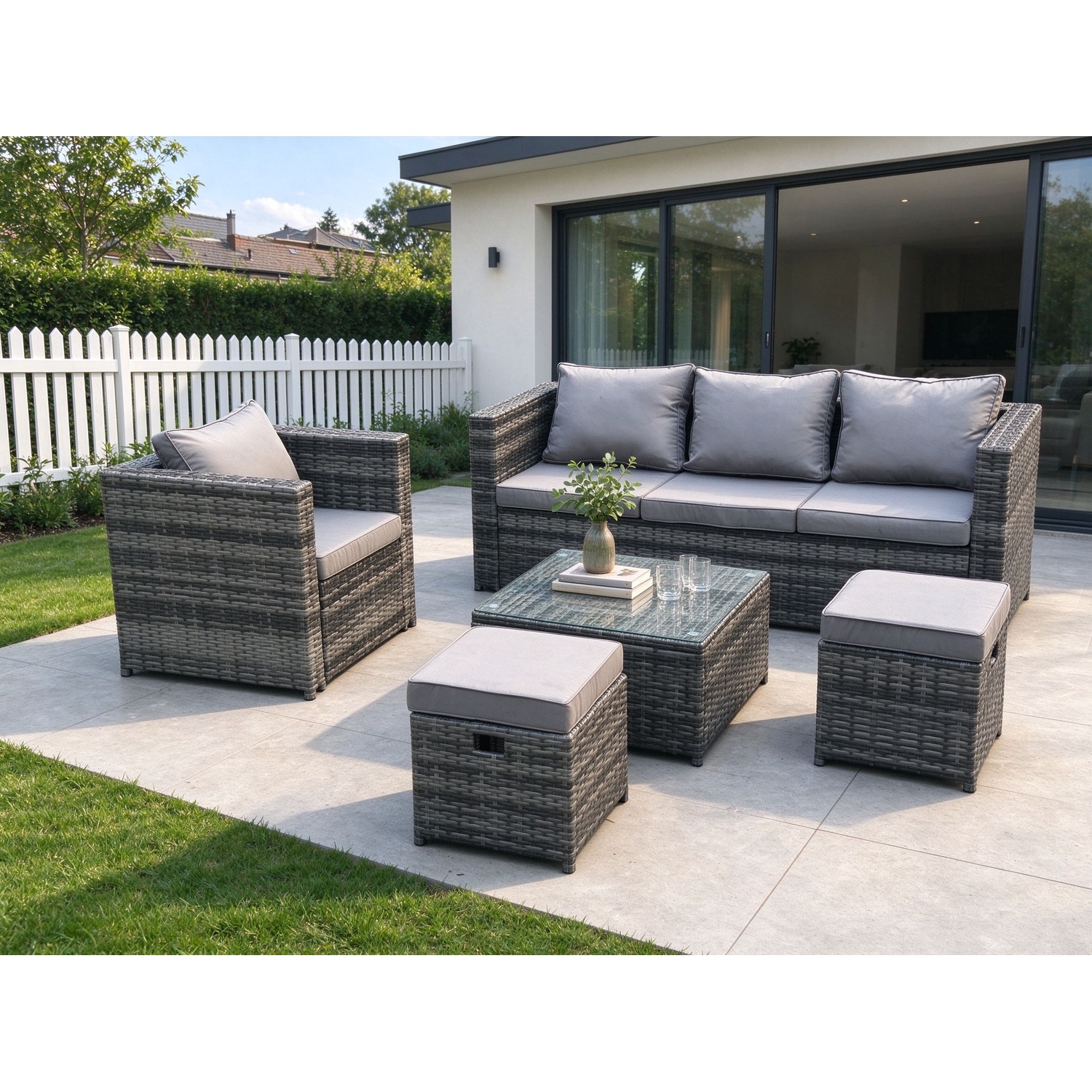 B&Q - 5 Pcs Outdoor Lounge Sofa Set Wicker Pe Rattan Garden Furniture Set With Armchair Squar Coffee Table - Image 2