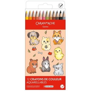 Kawaii Cute Animals Swisscolor Aquarelle Pencils - Assorted Colours / 12 Pack