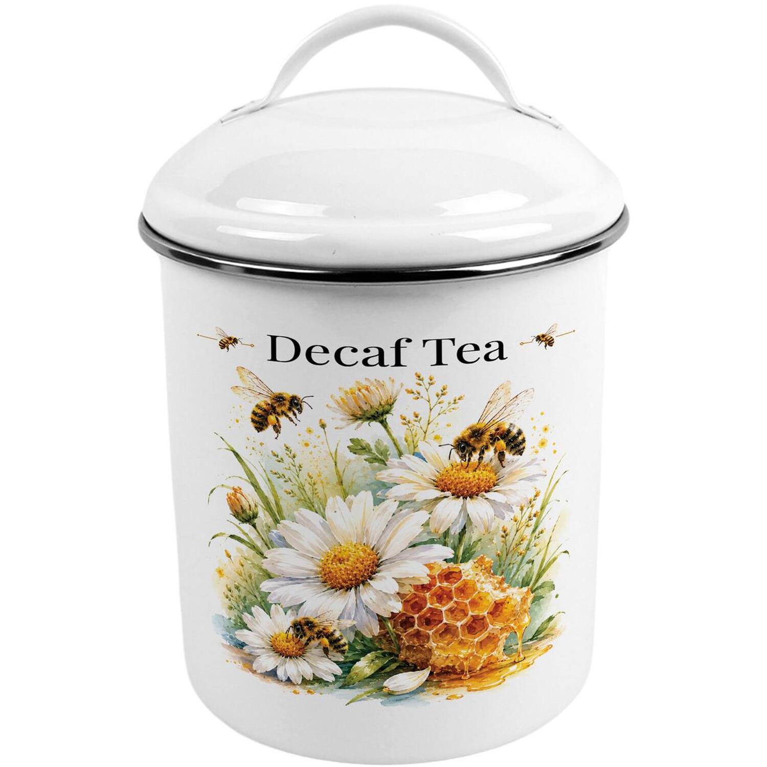 Purely Home Daisy Bees Decaf Tea Canister - Metal Kitchen Storage Container - Yellow - Image 3