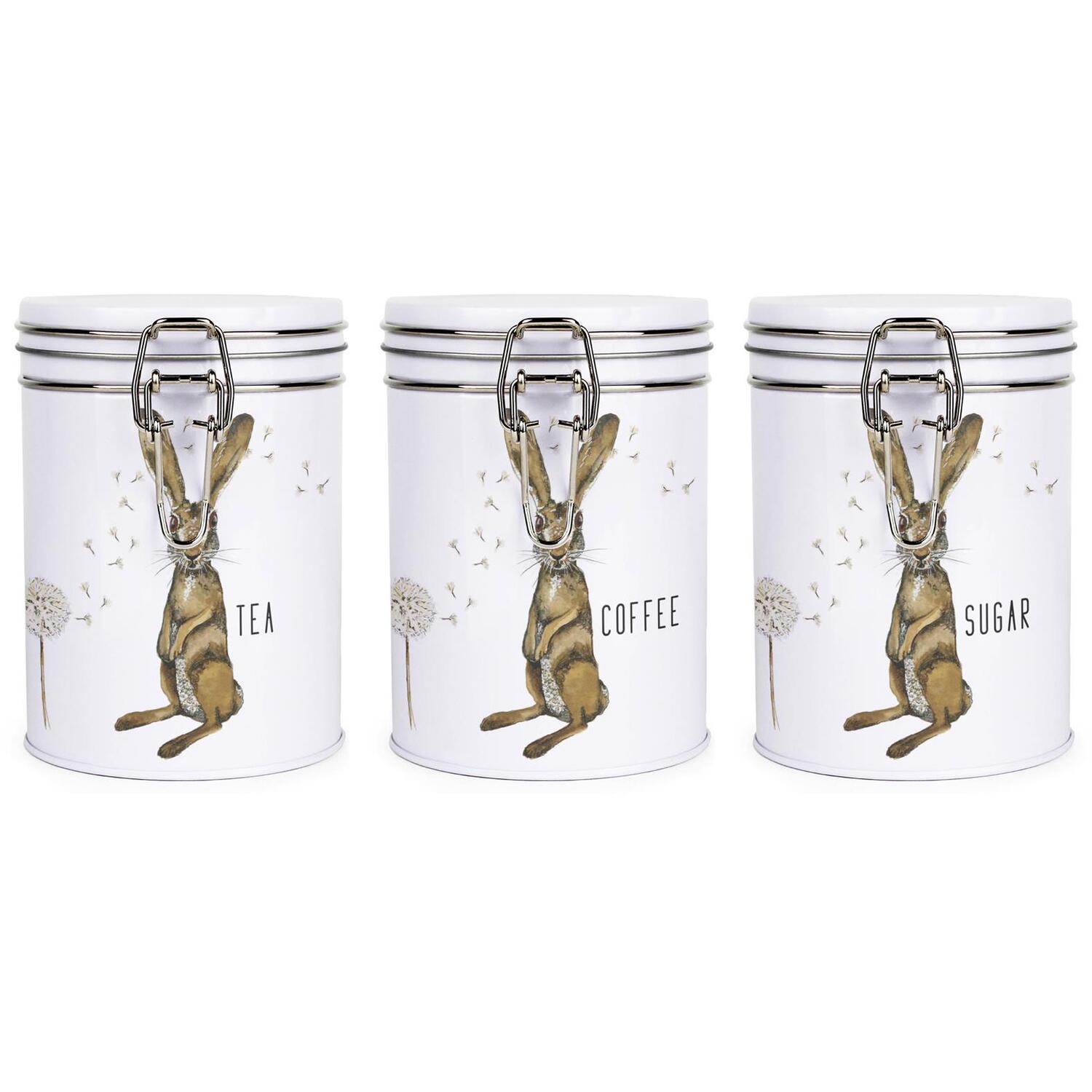 Purely Home Hare & Dandelions Clip-Lid Kitchen Storage Canister Set - Tea, Coffee & Sugar