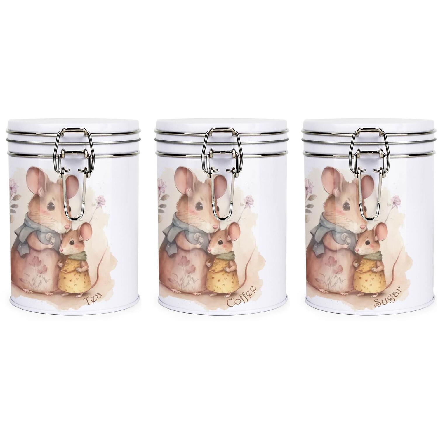 Mouse & Mum Hot Drinks Canisters Set - Tea, Coffee & Sugar Storage Gift Tins - Image 2