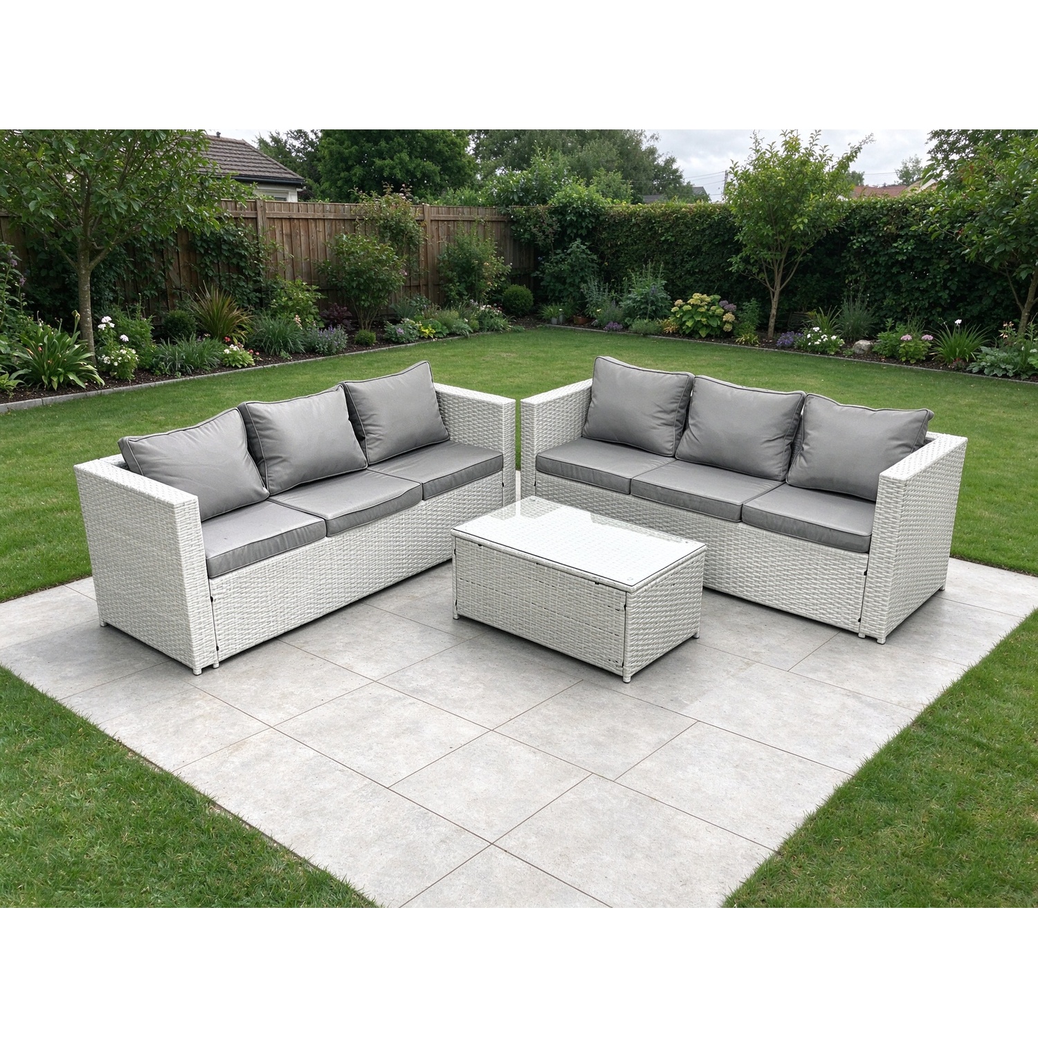 Fimous Garden Outdoor Pe Rattan Furniture Set 6 Seater Rattan Garden Sofa Set Light Grey Mixed - Image 3